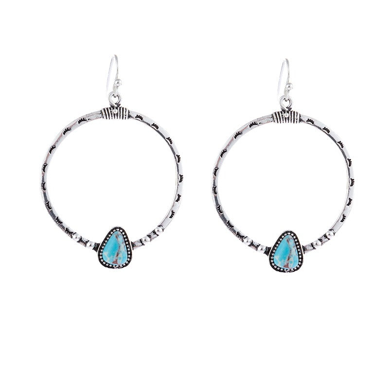 Wholesale Vintage Silver Green Triangle Turquoise Earrings